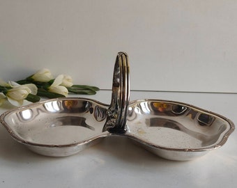 Vintage francés, estilo Luis XV para servir plato / cesta con asa y 2 compartimentos, sello de fabricante.