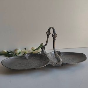 Pewter Flower Dish with Perching Bird