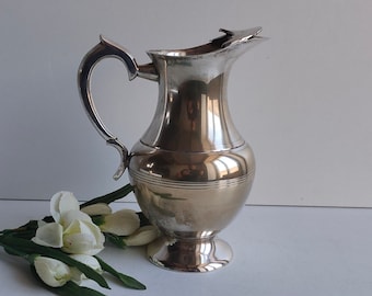 French vintage silver plated water jug with ice stop, ornate water pitcher, circa mid century.