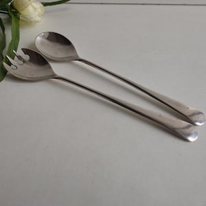 Vintage Italian salad servers, silver plated with stamps, circa mid century.