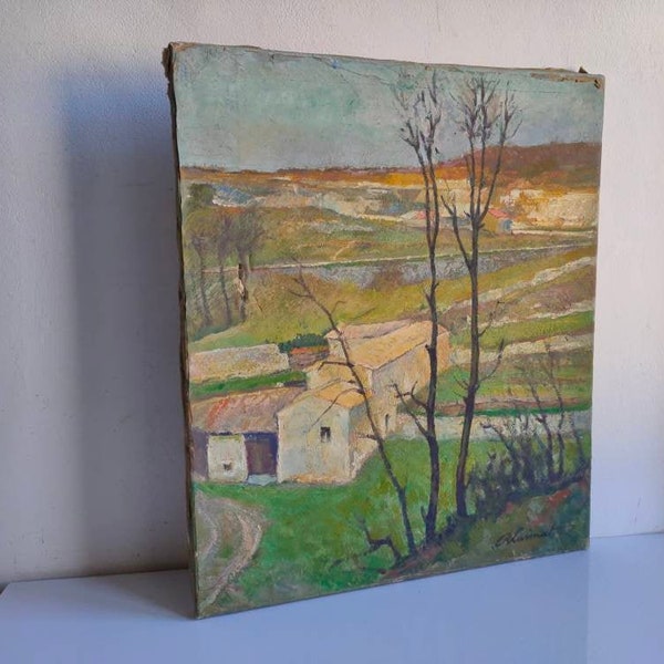 Roger Larmat, French vintage landscape painting, 'Environs d'Angoulême', circa 1950s.