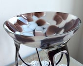 Rare and striking Italian vintage, Murano footed bowl, mouth blown glass in brown and white.