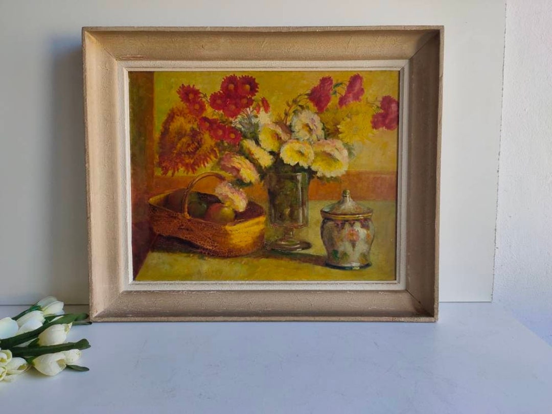 French Vintage Oil on Board Painting, Framed and Ready to Hang, Circa ...