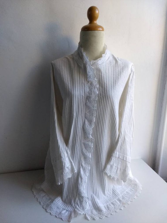 Antique French ladies white cotton long line day j