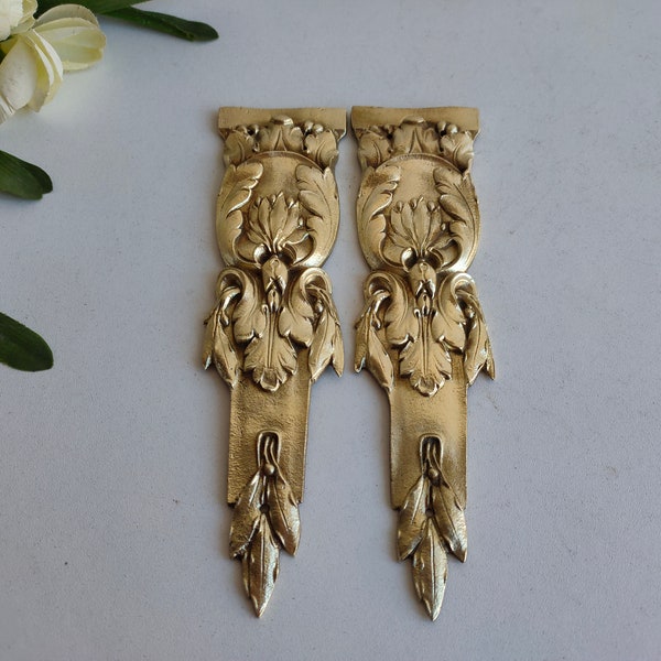 French antique PAIR of gilded bronze Art Nouveau / Rococo pediments, Louis XVI / Louis XV style, circa 1900.