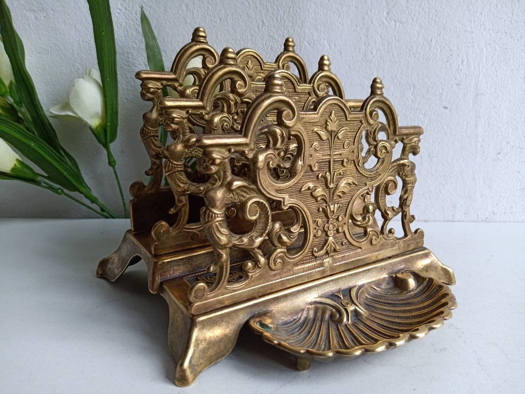 French Letter Rack Antique French Art Nouveau / Rococo Letter Rack, Griffins, Shell Shape ...