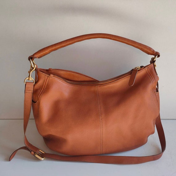 Vintage John Lewis Tan Leather Shoulder Bag With Two Handles 