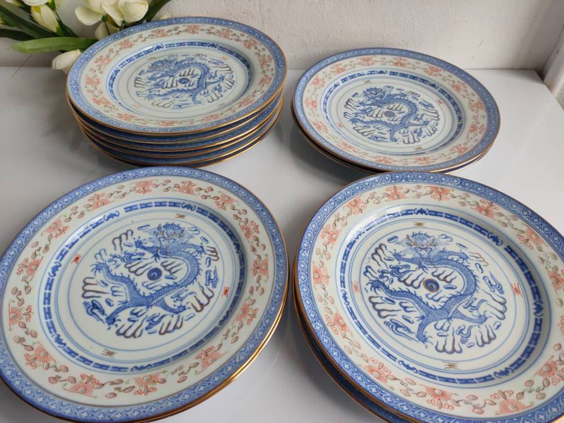 PAIR of large Chinese dinner plates 10 diameter with Etsy