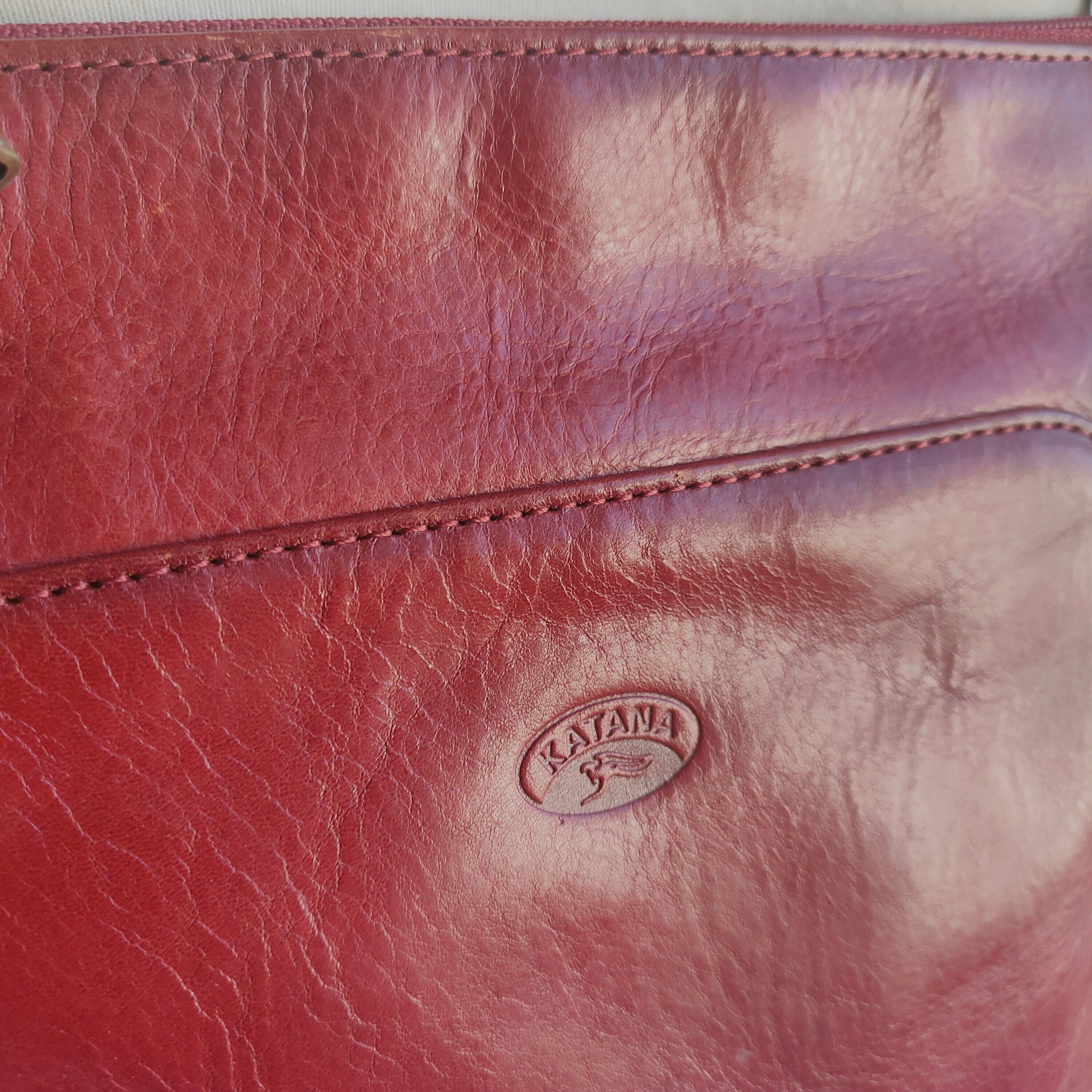 カタナ KATANAフランス製レッド赤レザー ワンショルダーバッグ ヴィンテージ French Vintage Red Wine Coloured Leather Shoulder Bag