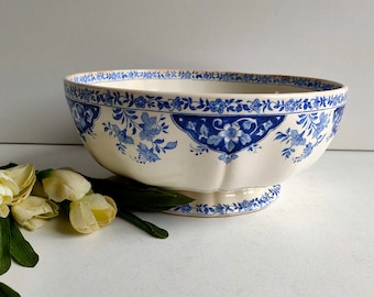 Saladier / saladier Gien vintage français, en bleu design oriental transfert, milieu du siècle, vers les années 40/50.