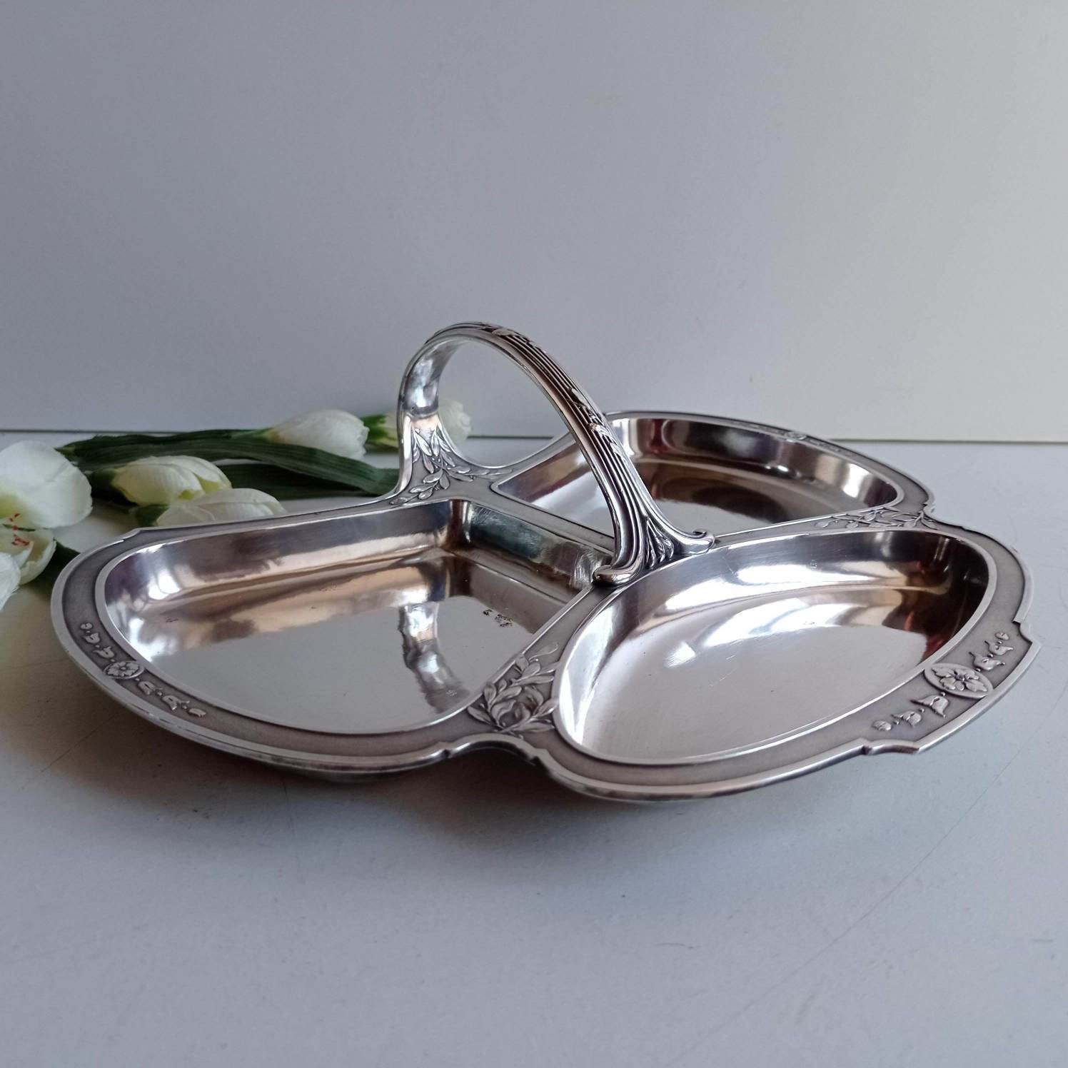 Christofle Gallia, Alfenide Estampillé, Plateau de Service Plaqué Argent, Début Des Années 1900.