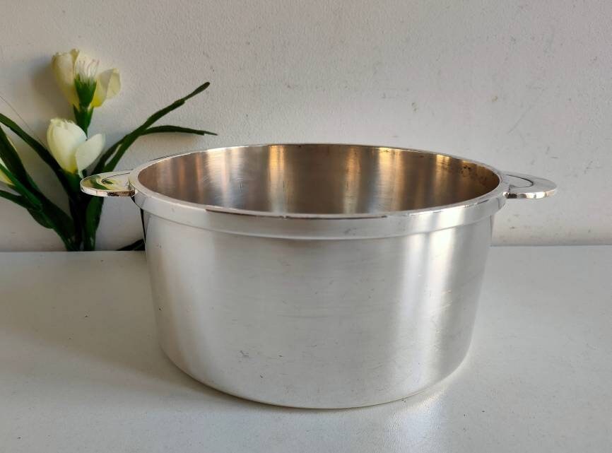 Français Bol Vintage Christofle Oc Estampillé Argenté, Style Art Déco, Poignées Géométriques, Vers L