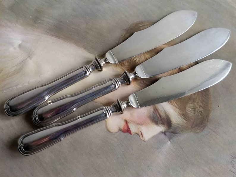 Trio of French vintage fish knives Chambly SFAM silver