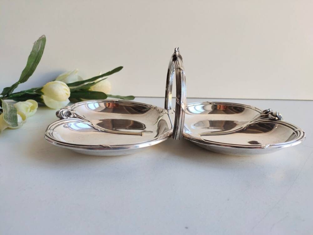 Français Plat de Service Vintage, Plaqué Argent Christofle Gallia avec Poignée et Timbres Fabricant,