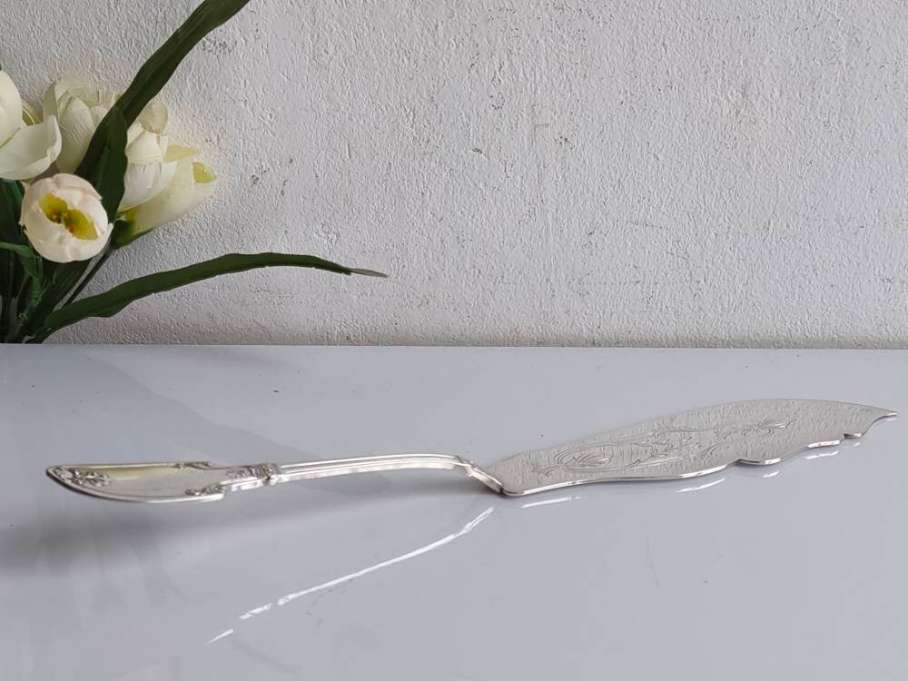 Français Antique, Sagliers Freres Gâteau/Serveur de Poisson, Argent Plaqué avec Des Timbres Fabrican