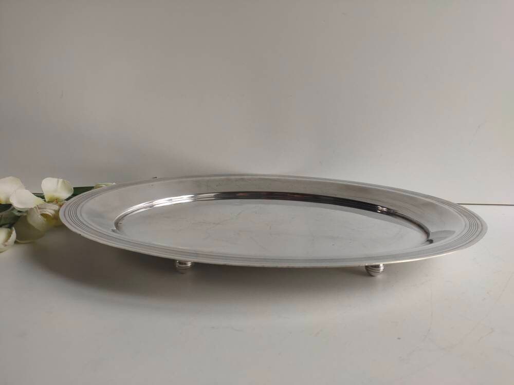 Assiette/Plateau de Service Vintage Français avec Pieds Boule et Style Art Deoc Moderniste, Vers Les