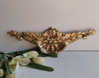 French antique gilded bronze pediment / decor, Rococo / Louis XV / Louis XVI inspired design, circa 1900.
