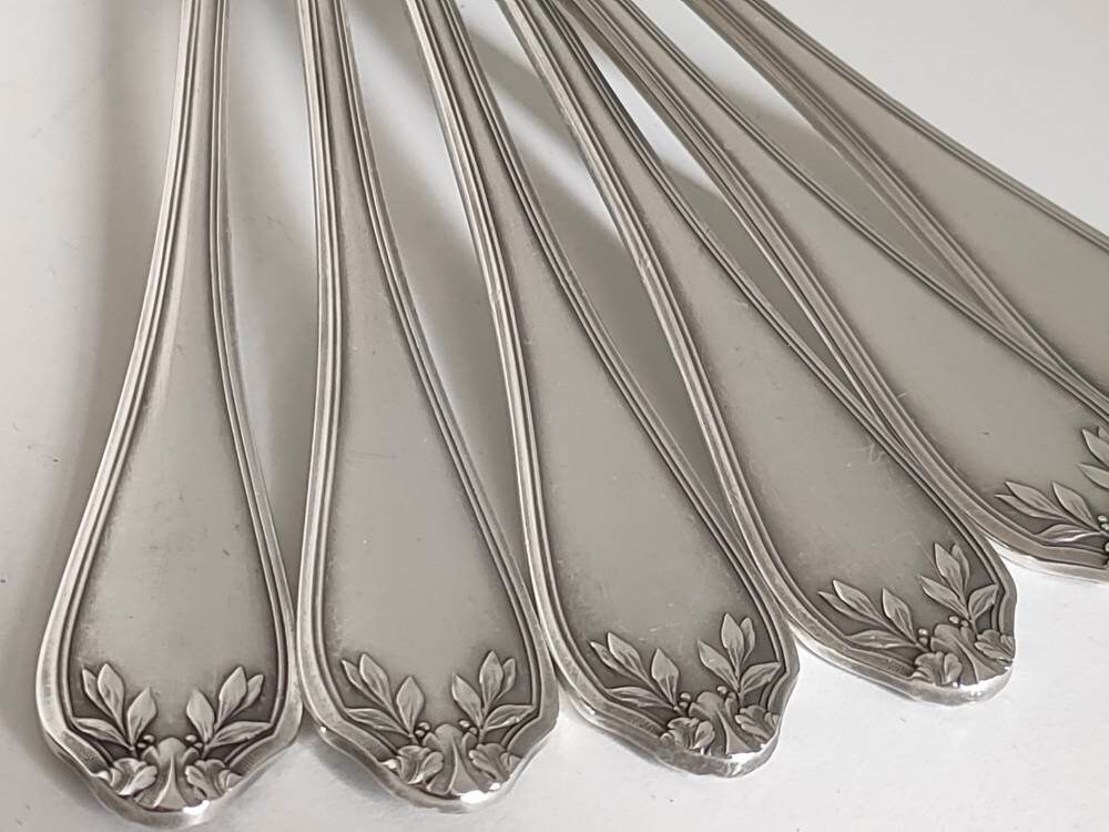 Ensemble de 6 Fourches Plaquées Argent, Style Louis Xv/Art Nouveau avec Des Marques Fabricant et Mot