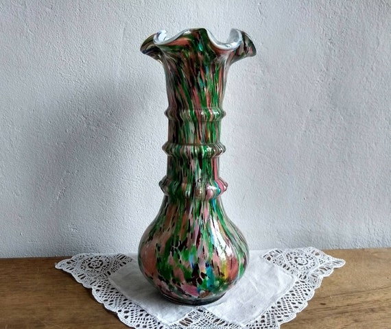 French Italian Vintage Murano Glass Vase In Retro Splatter Etsy