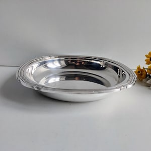 Christofle Gallia Collection, vintage French, silver plated serving dish, fluted trim and maker marks, mid century.