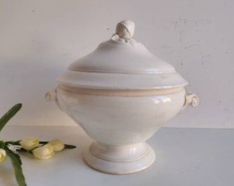 Antique French, Digoin Sarreguemines, ironstone lidded tureen, ornate handles and original lid, late 19th century.