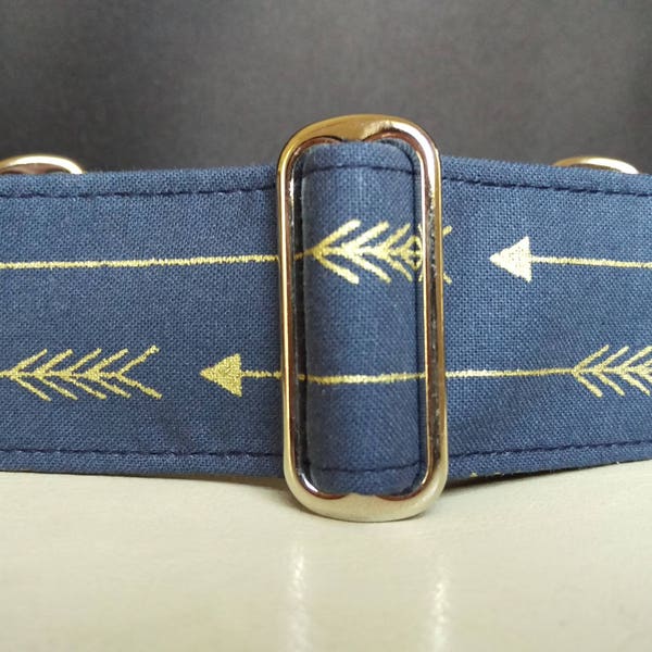 Martingale Collar - Whippet, Greyhound, Italian Greyhound - 1", 1.5" and 2" width - Gold Arrows