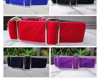 Martingale Collar - 1.5" Velvet - Whippet, Greyhound, Italian Greyhound - Black, Purple, Blue, Forest Green, Deep Red