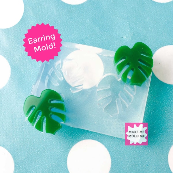 15mm Monstera Leaf Silicone Earring Mold - Resin Mould Stud Shape Tropical EM99 ccc T