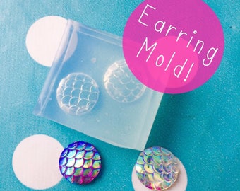 12mm Mermaid Scale Cabochons Resin Silicone Stud Earrings Mould EM237
