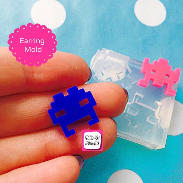 Space Invaders Aliens Earring Mold - Silicone Resin Mould Stud Outerspace EM105 T