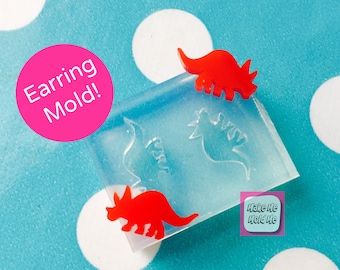 8mm Silicone Triceratops Stud Earring Mold - Resin Mould Crafter Dinosaur EM101 ccc T