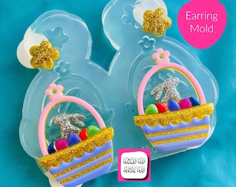 Clear Silicone Mold For Resin Domed Easter Bunny Egg Basket Earring Mold