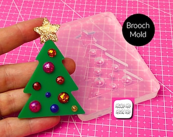 Clear Silicone Mold for Resin 70mm Christmas Tree Star 3D Domed Brooch Mold
