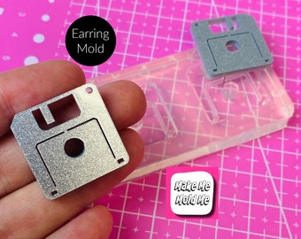 Clear Silicone Mold For Resin 24mm Floppy Disk Dangle Earring | 90's Geekery Kitsch