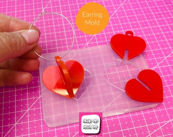 Clear Silicone Mold for Resin 32mm 3D Love Heart Dangle Earring Mold