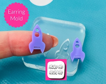Clear silicone molds for resin  16mm Silicone Earring Space Man Rocket Stud Mold  - Earrings Resin Crafter Mould