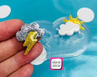 Clear silicone Molds for resin Predomed Rain Thunder Cloud Earrings Weather Sun
