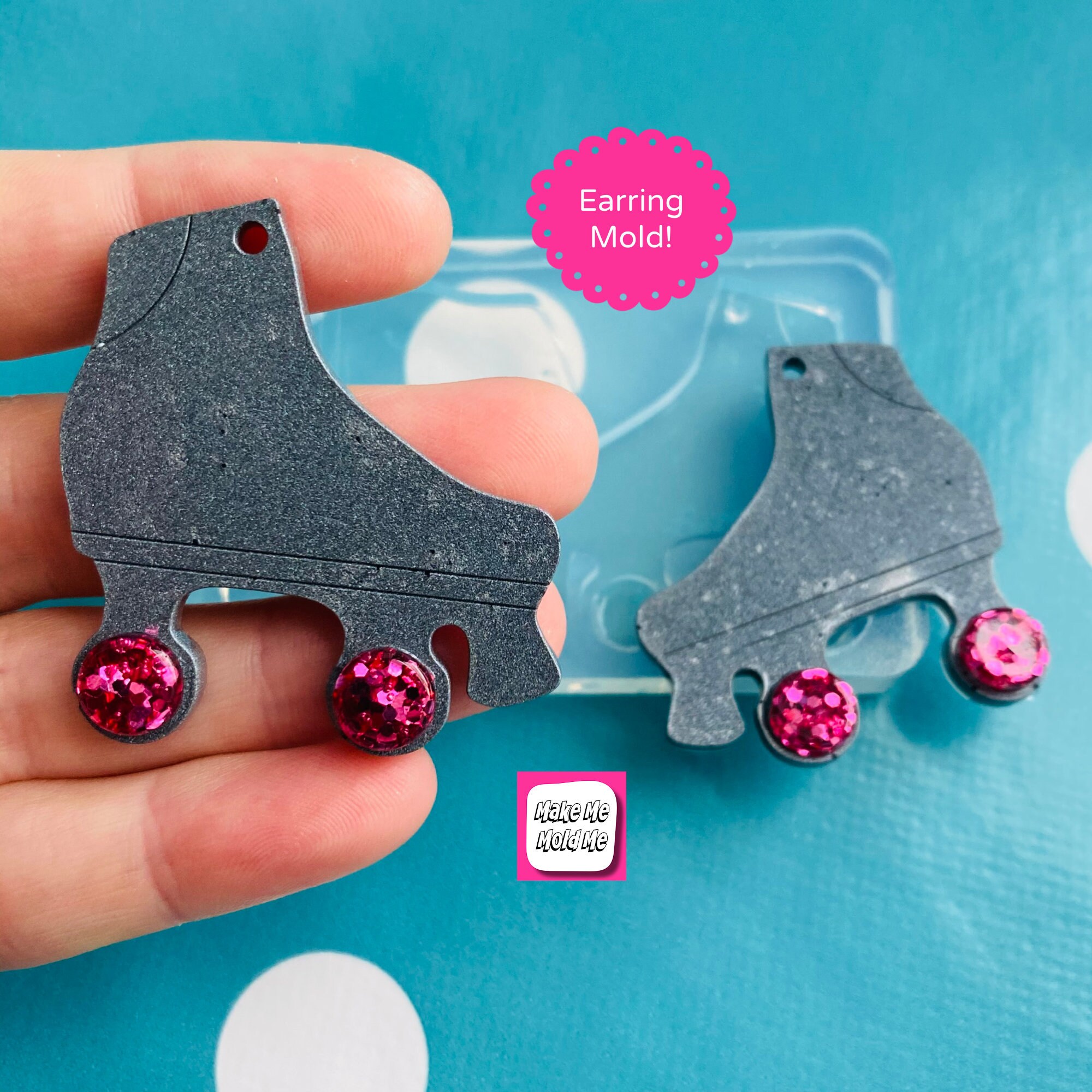 thumbnail image 2 of Bluebubble Retro Roller Boot Earrings – Silver Enamel Drop Dangles – 70s 80s Disco Kitsch 2 of 5