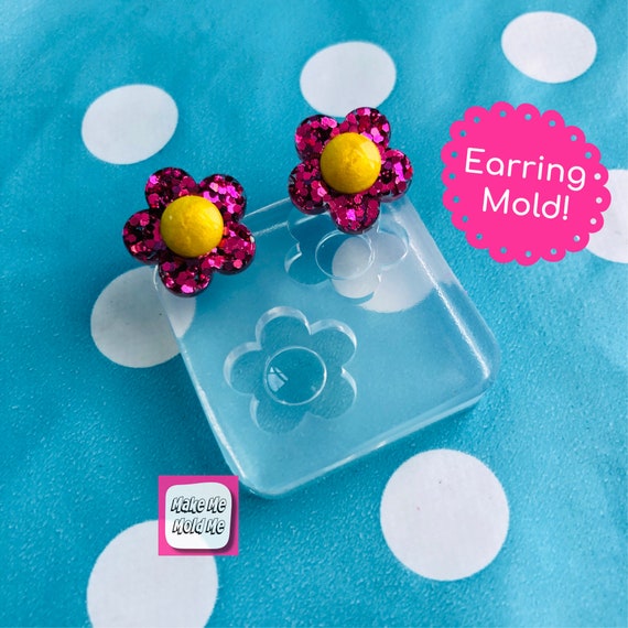 Clear silicone molds for resin  15mm Silicone Daisy Flower Stud Earring Mold -  Resin Earrings Mould EM498