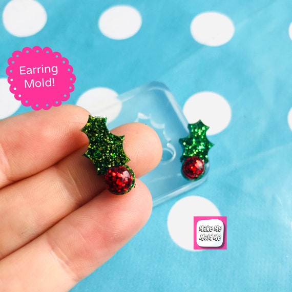 15mm Christmas Holly  Stud Earring Mold  EM504