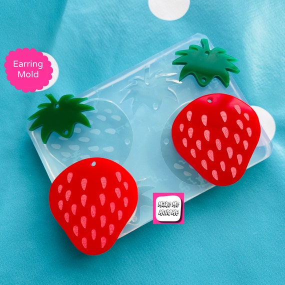 65mm Clear Silicone Strawberry Earring Mold for Resin | Fruit Food Berries Cream