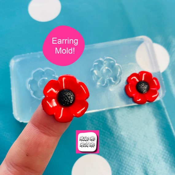 3D 20mm Silicone Poppy Flower Stud Earring Mold -  Resin Earrings Mould EM128
