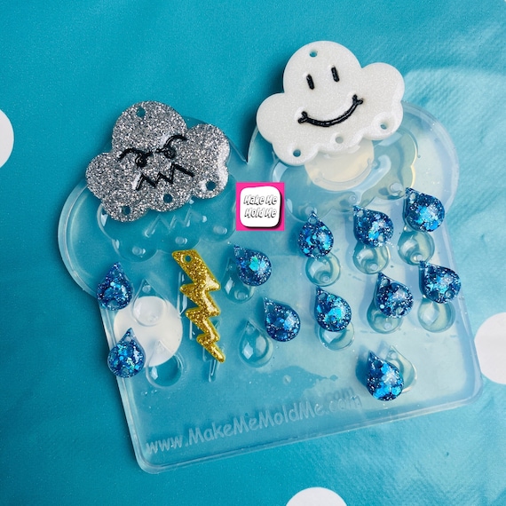 Clear Silicone Molds for Resin Predomed XL Deluxe Rain Thunder Cloud  Earrings Weather Raindrop 