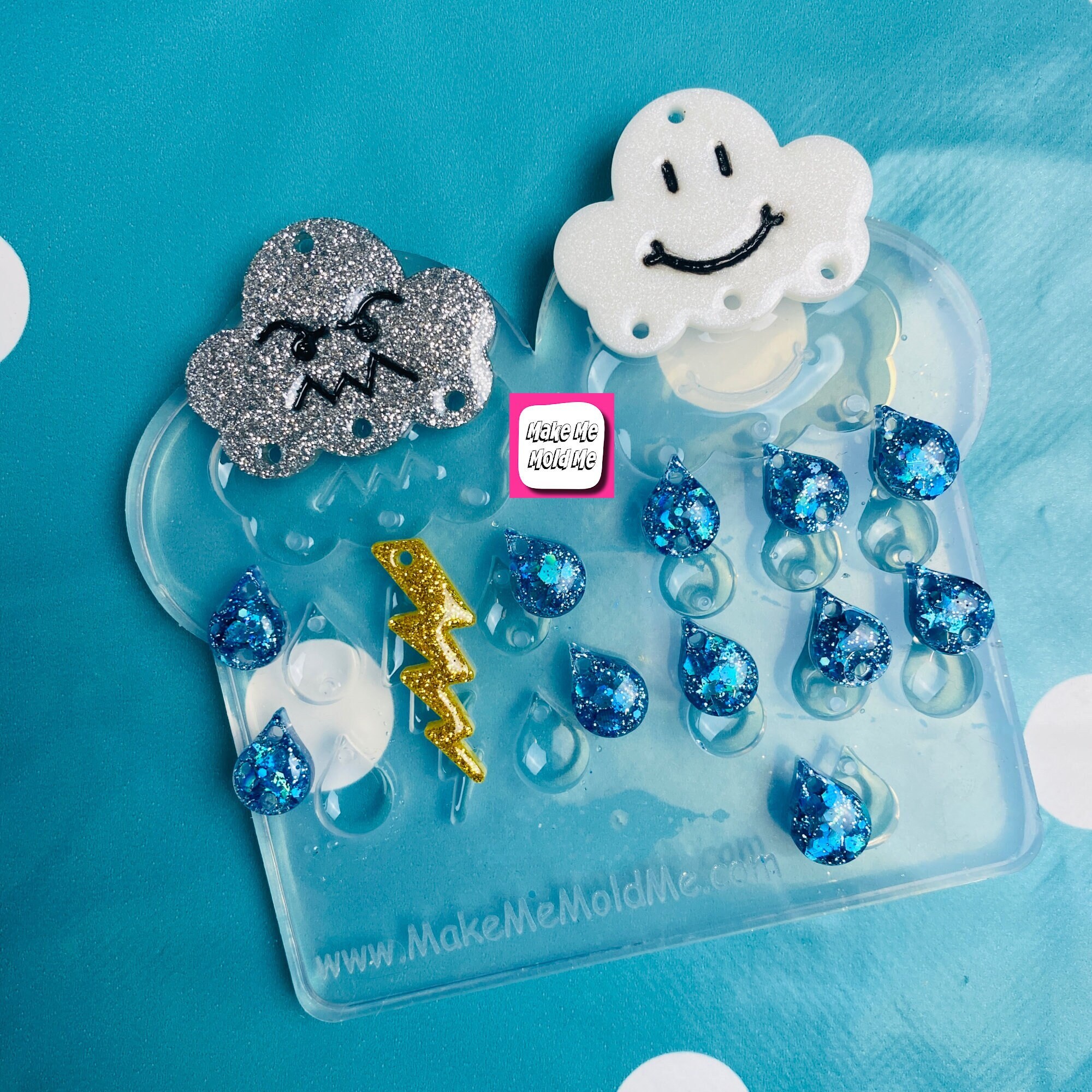 Clear Silicone Molds for Resin Predomed XL Deluxe Rain Thunder Cloud  Earrings Weather Raindrop 