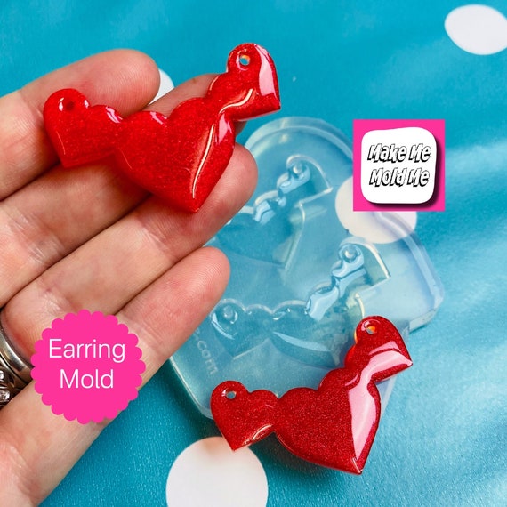 Clear SIlicone Mold for Resin Pre-Domed Trio Triple  Heart Hoop Dangle Silicone Earring  Mold  EM55