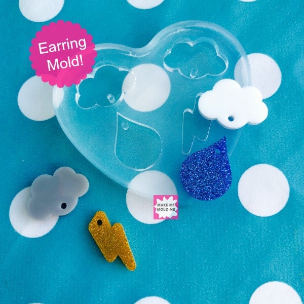 Silicone Rain Thunder Cloud Mold  - Earrings Resin Weather Raindrop E…