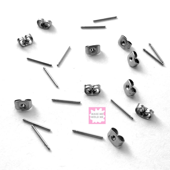 10  (5 pairs) Silver Surgical Steel Plain Groove Post Stud Earring Blanks MM48