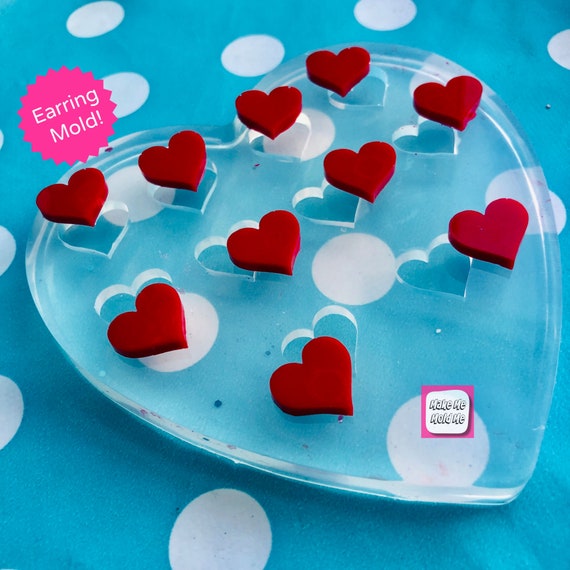 15mm 10 x Heart Silicone Earring Stud Mold EM403