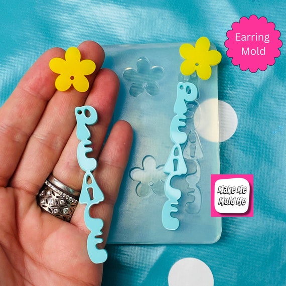 Clear Silicone Molds for Resin 85mm Peace Word Flower Earrings EM806