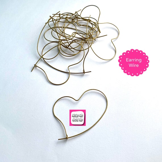 10 x 40mm Antique Brass Effect  Plated Heart Hoop Earring Wire Findings MM111 T